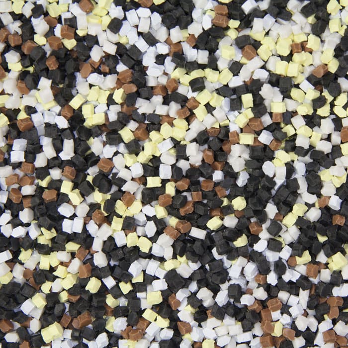 Multi Colored Pellets. Our product line is one of the most comprehensive in the industry, and includes rigid and flexible PVC compounds, TPR, TPE, TPO, CPE alloys, PVC/Acrylic alloys, LSOH, SBS and SEBS formulations as well as flame-retardant concentrates and purge compounds. We also specialize in compounds that require exacting color match.