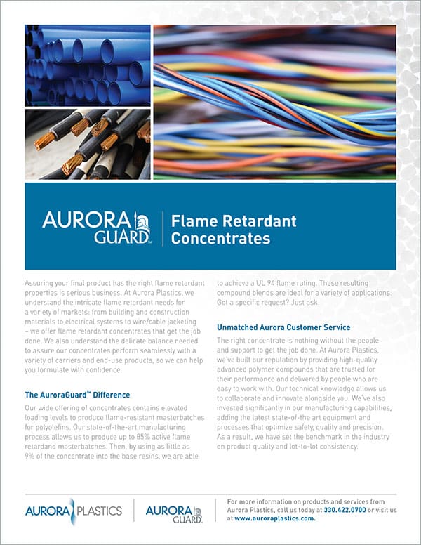 AuroraFlex, from Aurora Plastics, is a Chemical Resistance Clear Color Technology High Impact, even at low temp. Weatherable polymer perfect for outdoor use